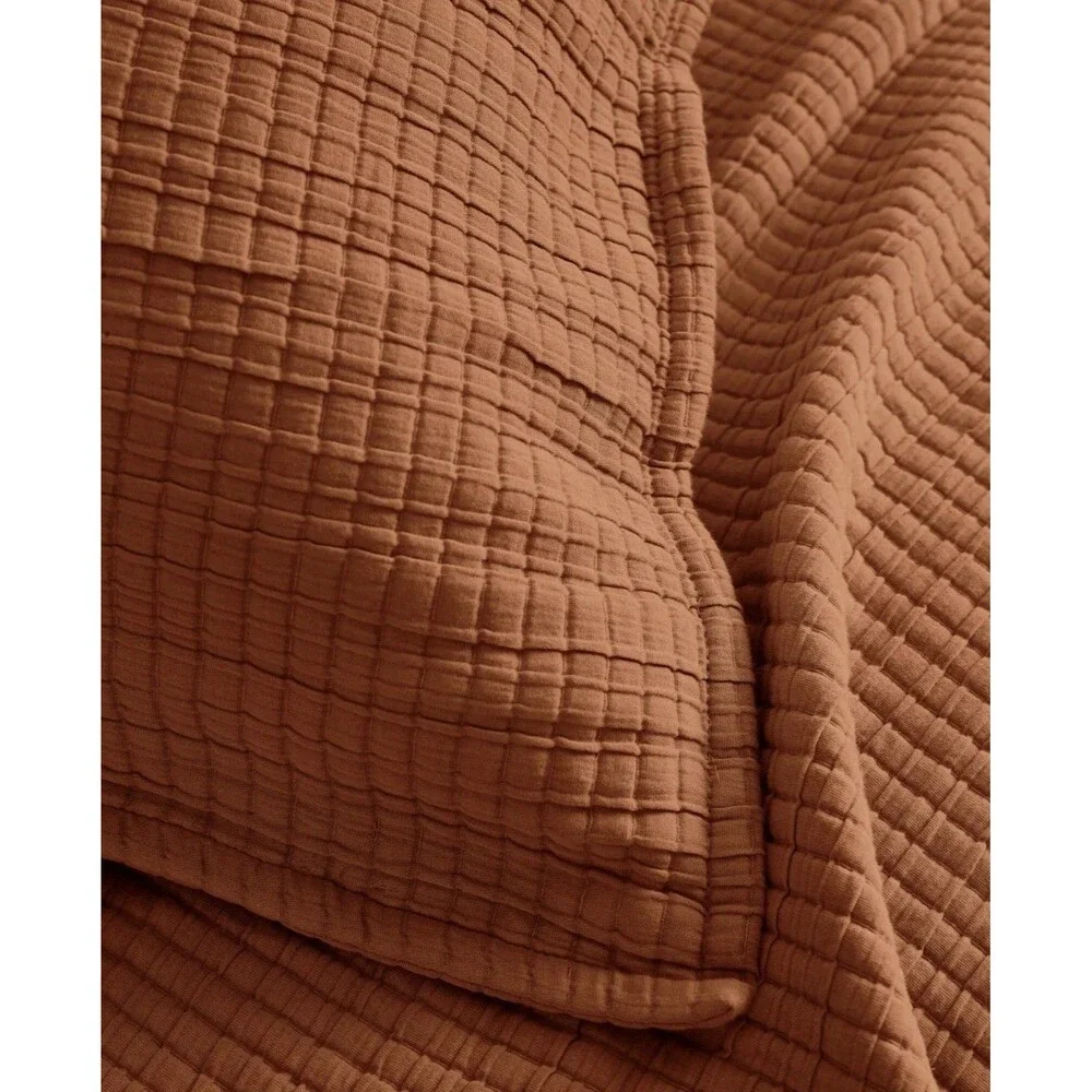 Quince Organic Ribbed Cotton Coverlet Set Full Queen Terracotta Hard to Find